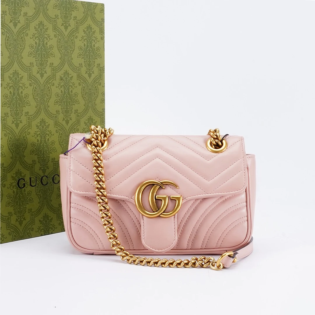 99新 GUCCI/古驰 【诗诗】马蒙22粉金斜挎包/BG22005709/98