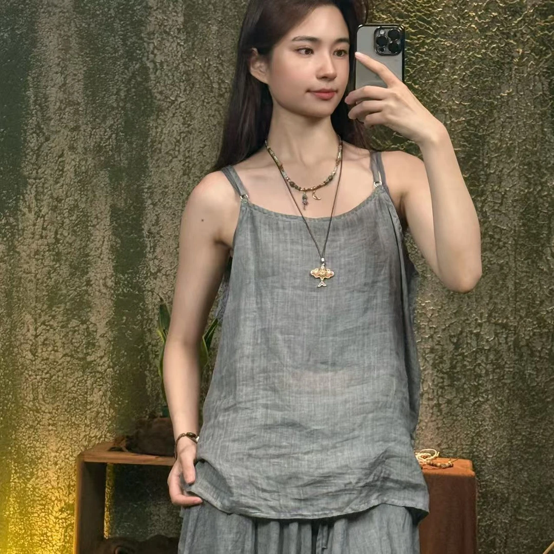 mx015显瘦民族风背心通勤运动无袖宽松宽松型吊带千金风