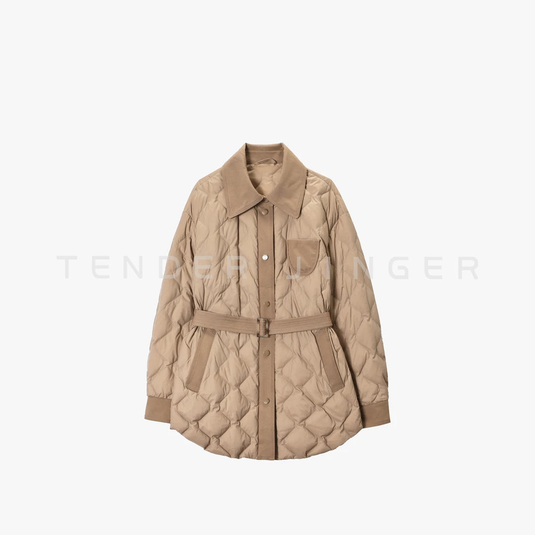 Tender Jinger｜气质翻领系带收腰90白鹅绒羽绒服外套T54SHX50643