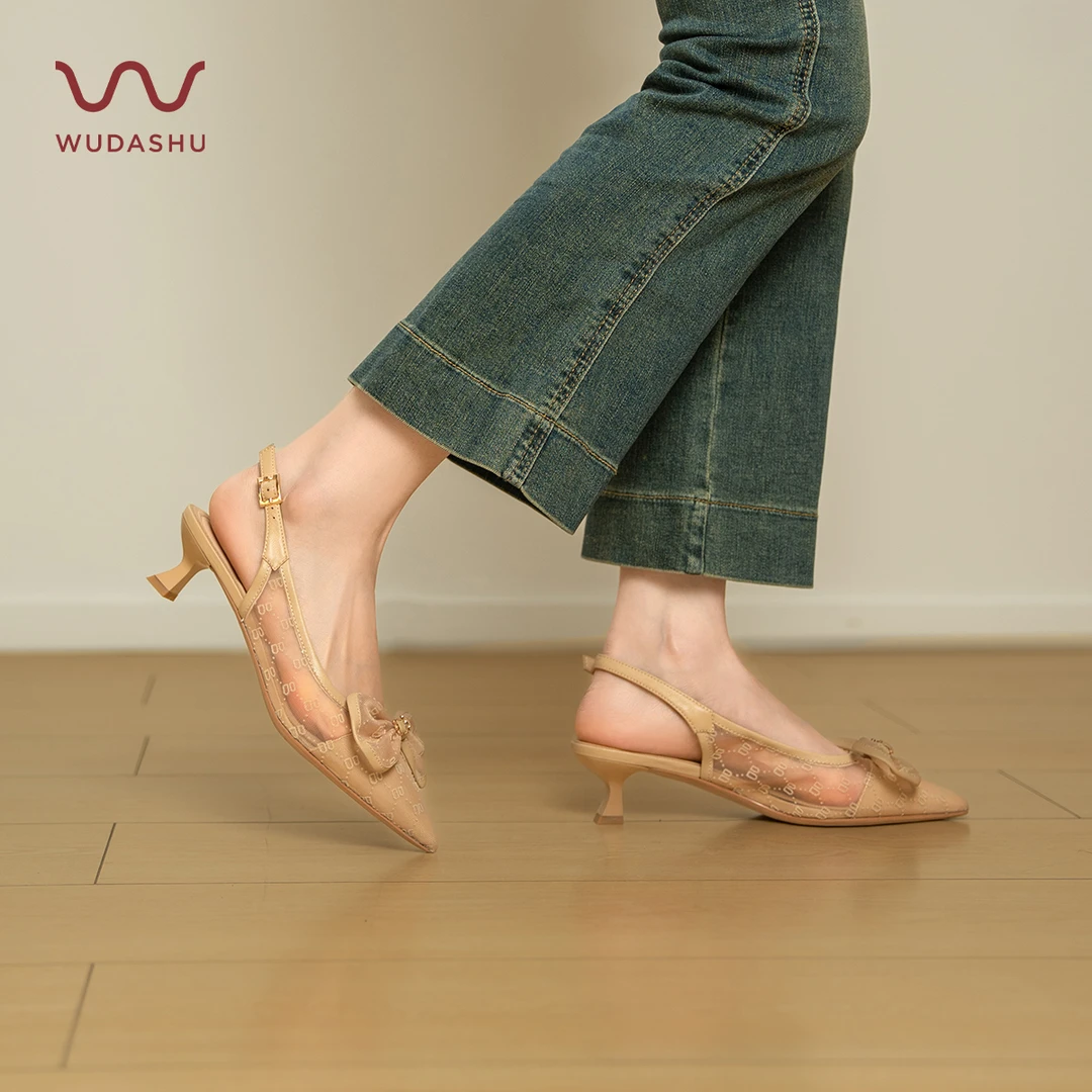 夏季新款轻职风尖头细跟网纱后空凉鞋包头凉鞋女