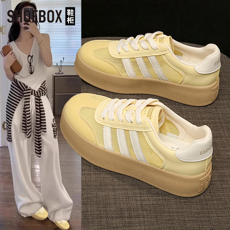 SHOEBOX鞋柜超火复古黄色阿甘鞋女2025夏新款单网透气德训鞋女