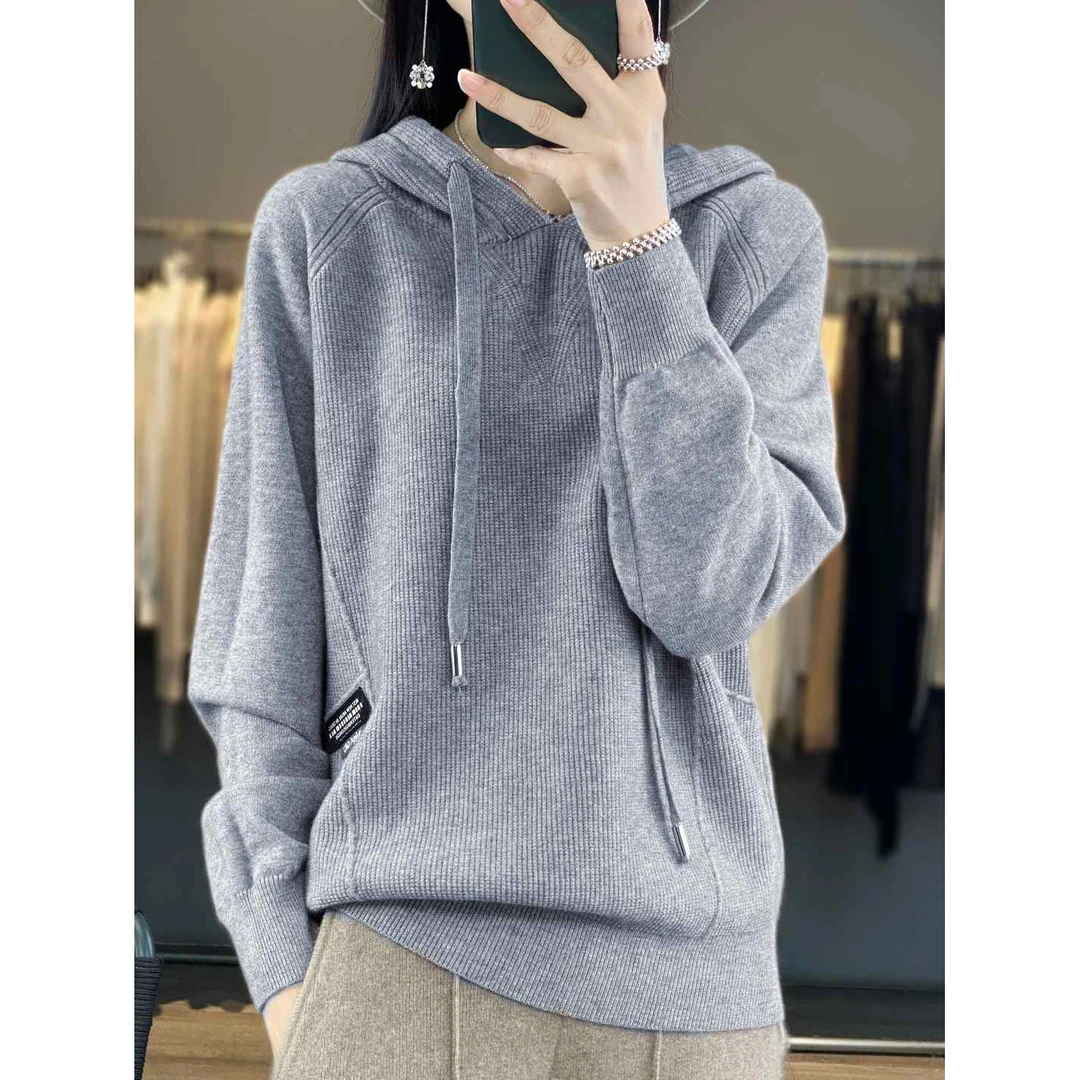 【羊毛】连帽卫衣女2025新款帽衫打底衫针织衫休闲大码毛衣女