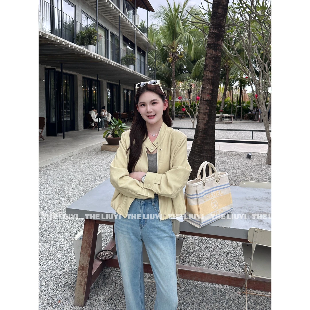 【LIUYI】高光皮衣~春季立领皮衣外套52125