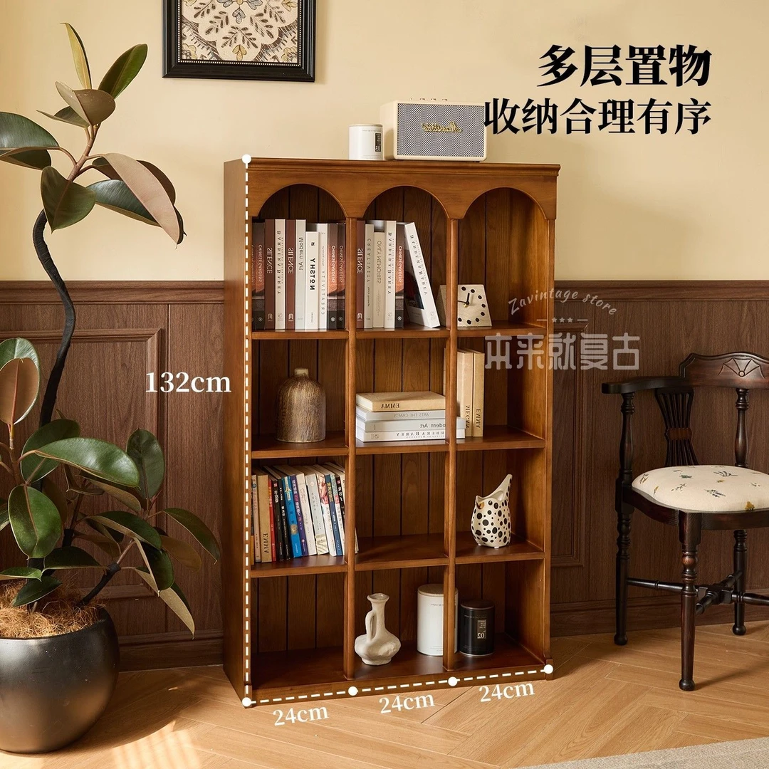 安迪书柜/中古风实木家用单个置物展示柜法式复古客厅书房靠墙柜