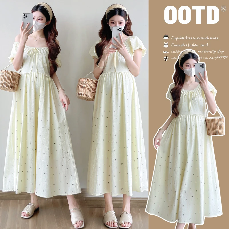 2025孕妇装夏季新款碎花泡泡袖甜美连衣裙显瘦气质时尚法式小众