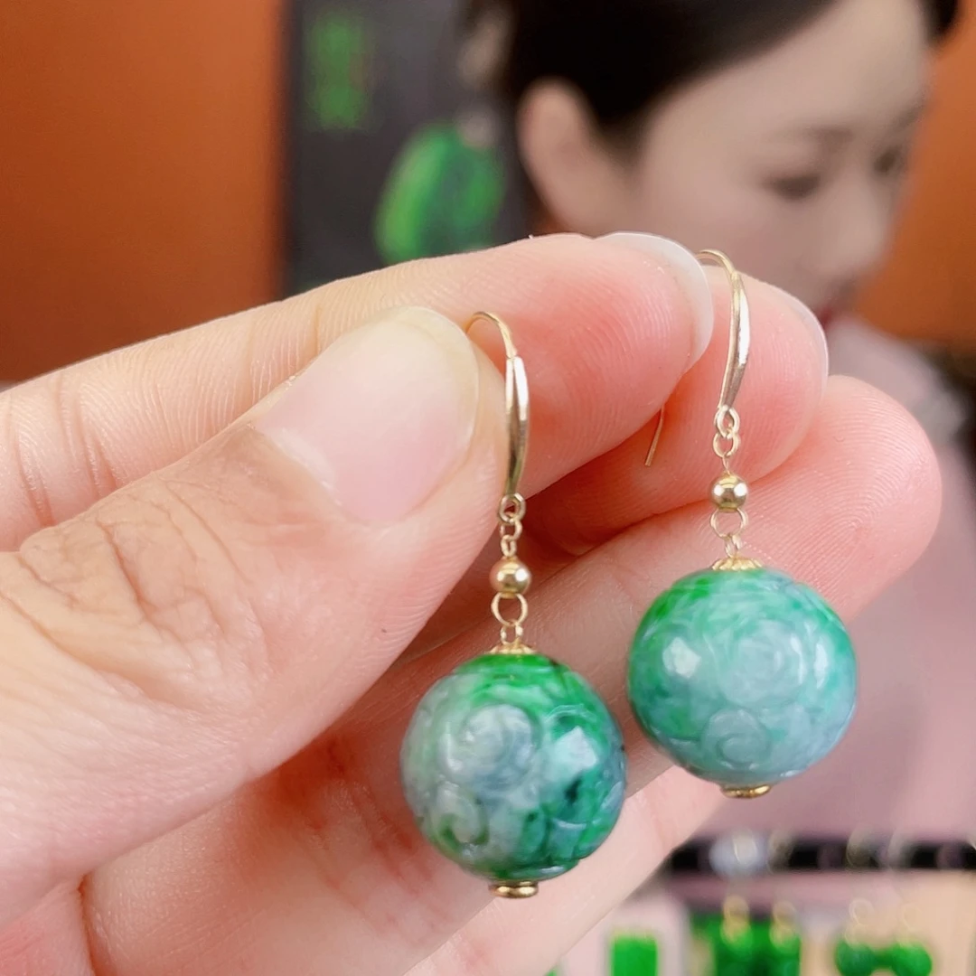 翡翠18K金镶嵌耳饰