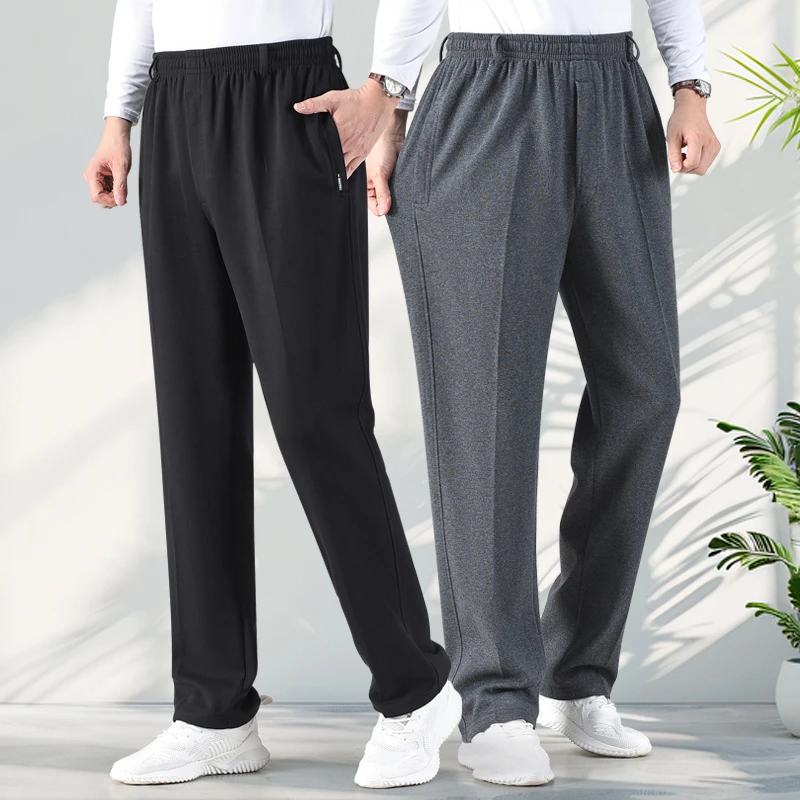 春夏薄款运动裤男中老年宽松大码高腰深档纯棉松紧腰休闲裤爸爸裤
