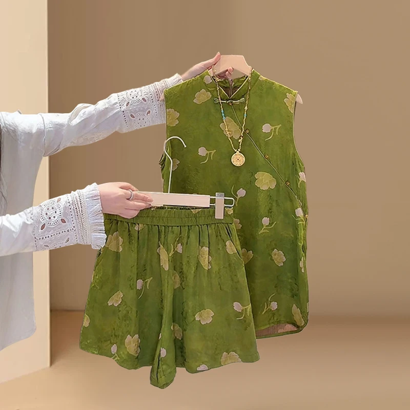 2025夏季新款老钱风气质国风无袖上衣休闲短裤新中式高级套装女装