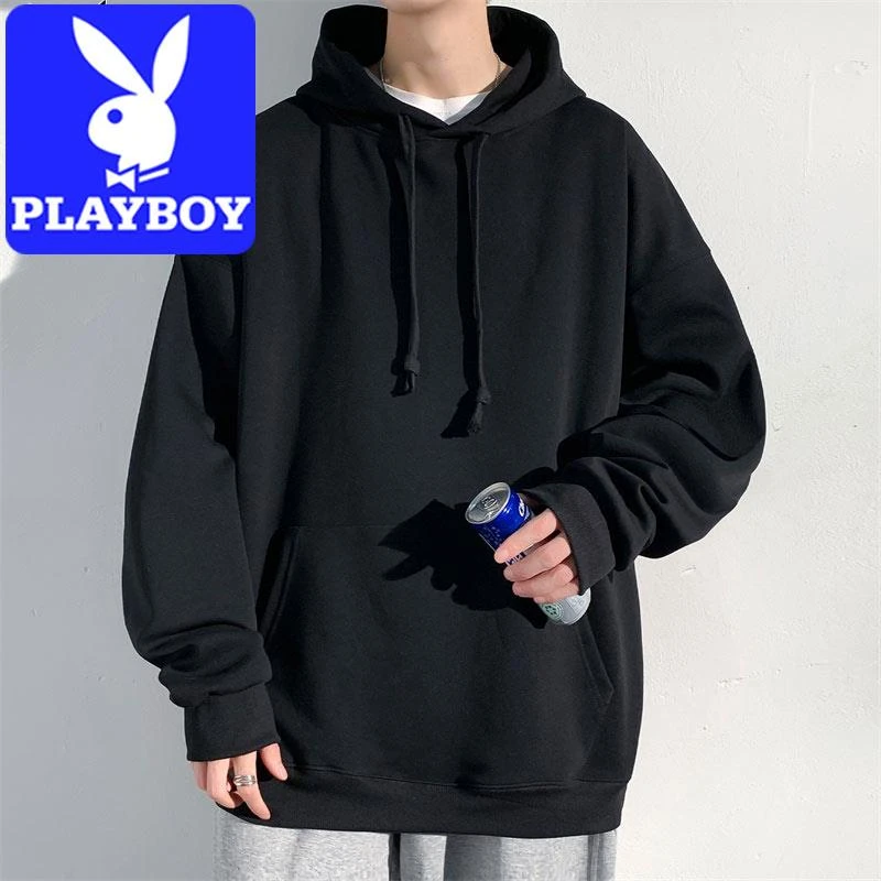 花花公子连帽卫衣男士2025冬季新款休闲纯色上衣宽松户外男款外套