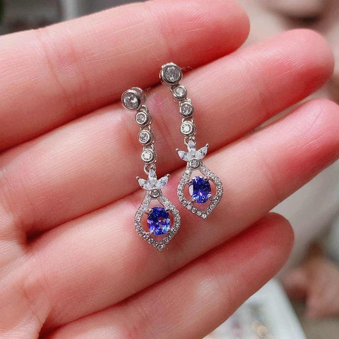 耳饰银S925镶嵌坦桑石