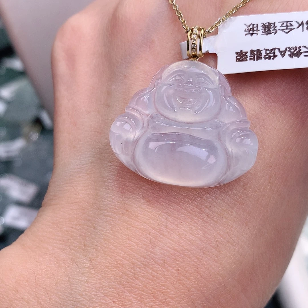 颈饰18K金镶嵌翡翠白冰佛公