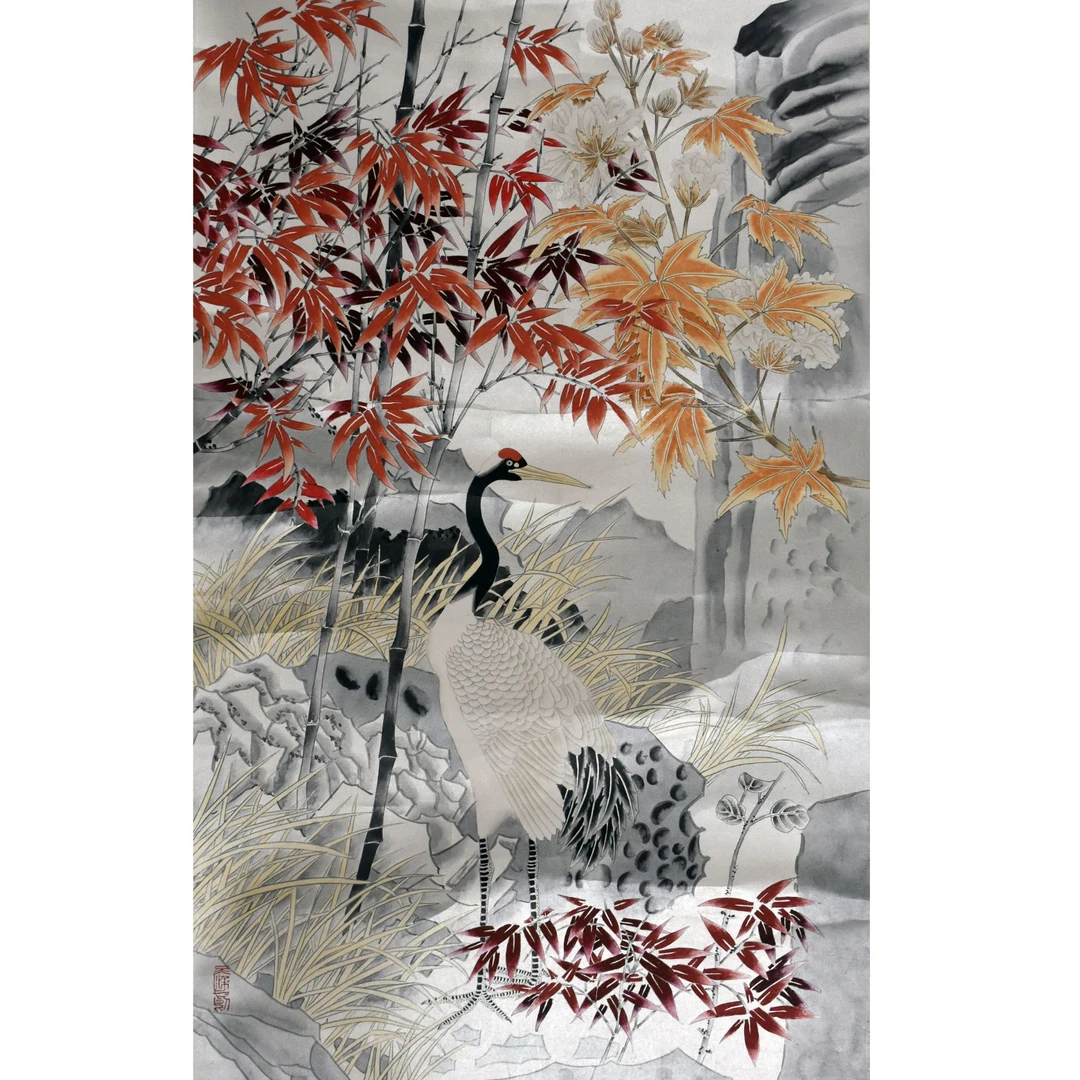 HM0400 竹鹤图 133×68cm 纸本镜片 8.1平尺