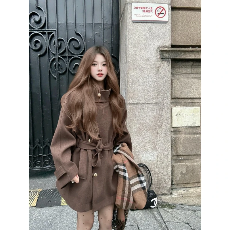 美拉德复古立领短款收腰显瘦外套女冬季高级感休闲气质百搭大衣潮