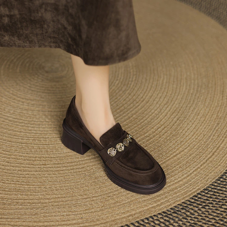 5cm 复古百搭舒适厚底乐福鞋春季英伦风通勤休闲简约时尚粗跟单鞋