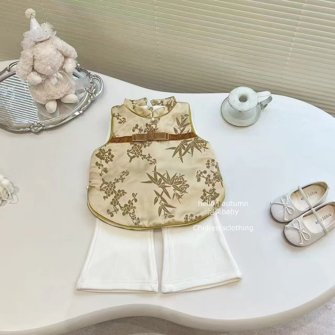 【泡泡格子】现现在仓！国潮新中式女童呢子套装洋气女宝宝两件套