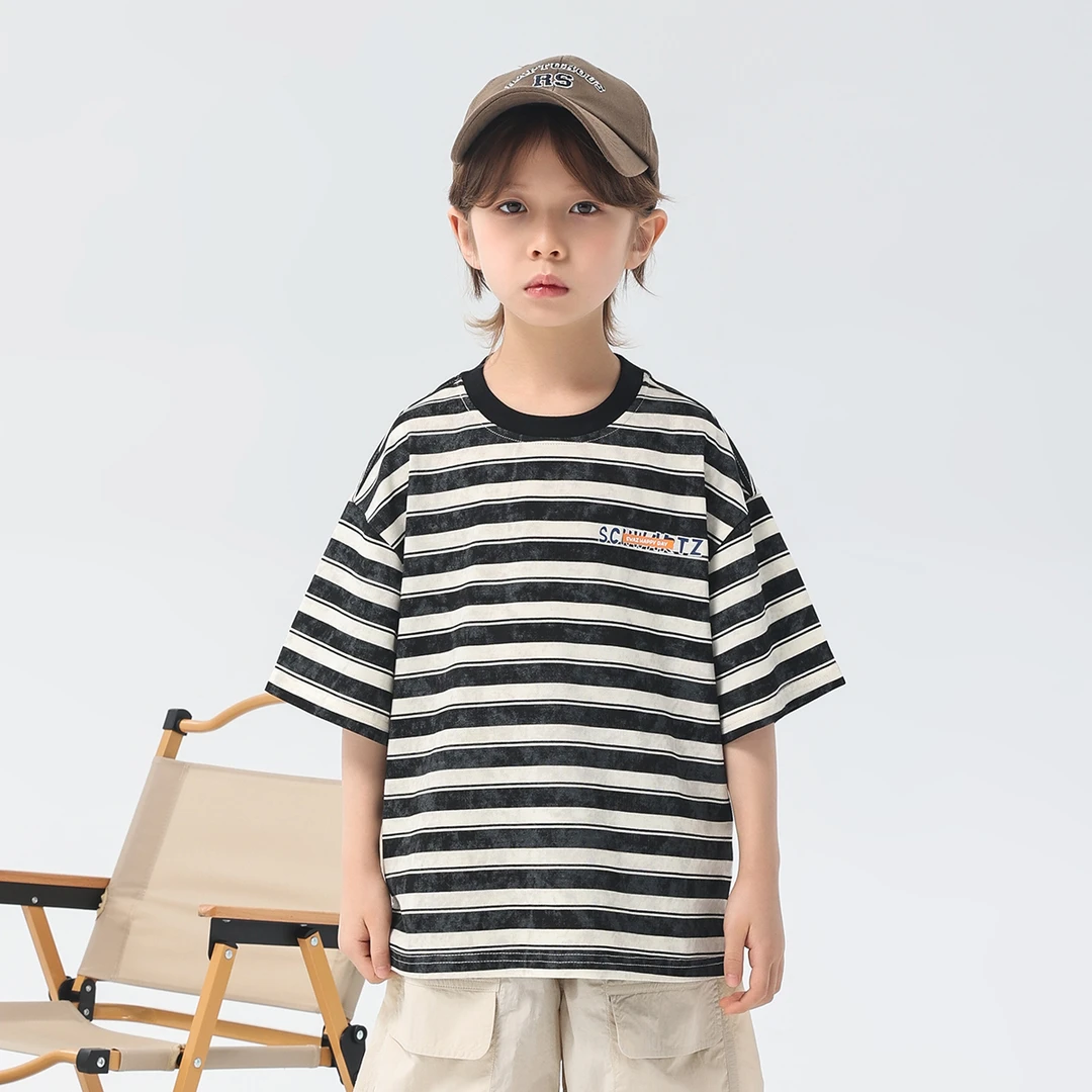 Schwartz斯瓦茨2025夏季新款男童条纹短袖儿童薄款半袖高-0562