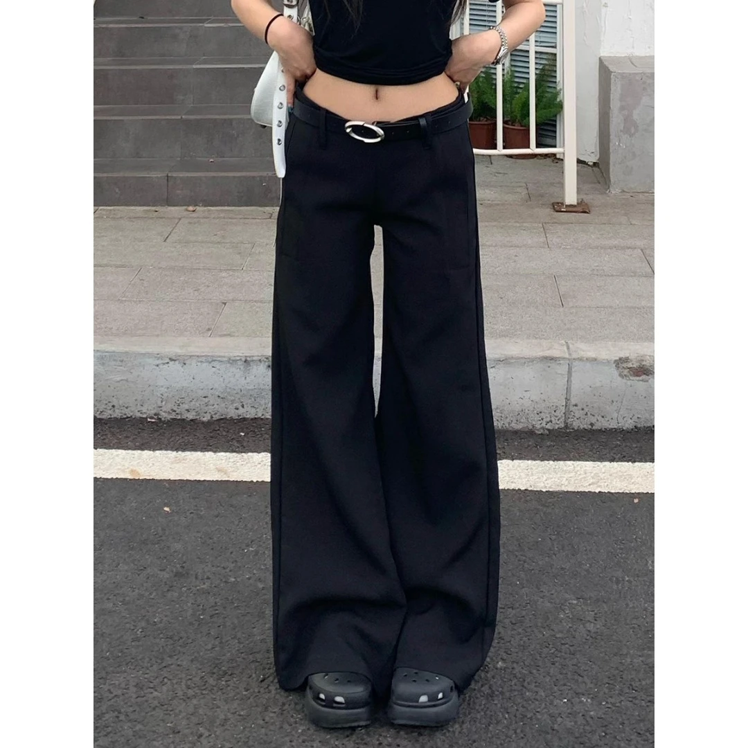 橘子树在哪儿高级感休闲宽松拖地裤女秋冬黑色低腰加绒喇叭西装裤