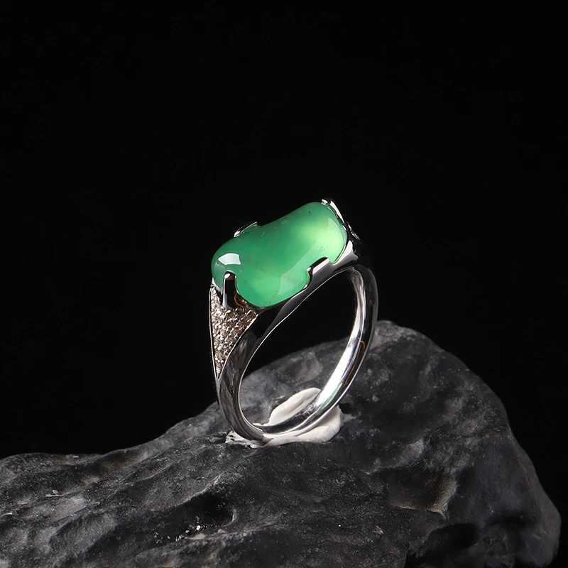 名玉艺术【翠影凝珠】天然缅甸翡翠 18K金镶嵌 冰种绿底 翡翠戒指