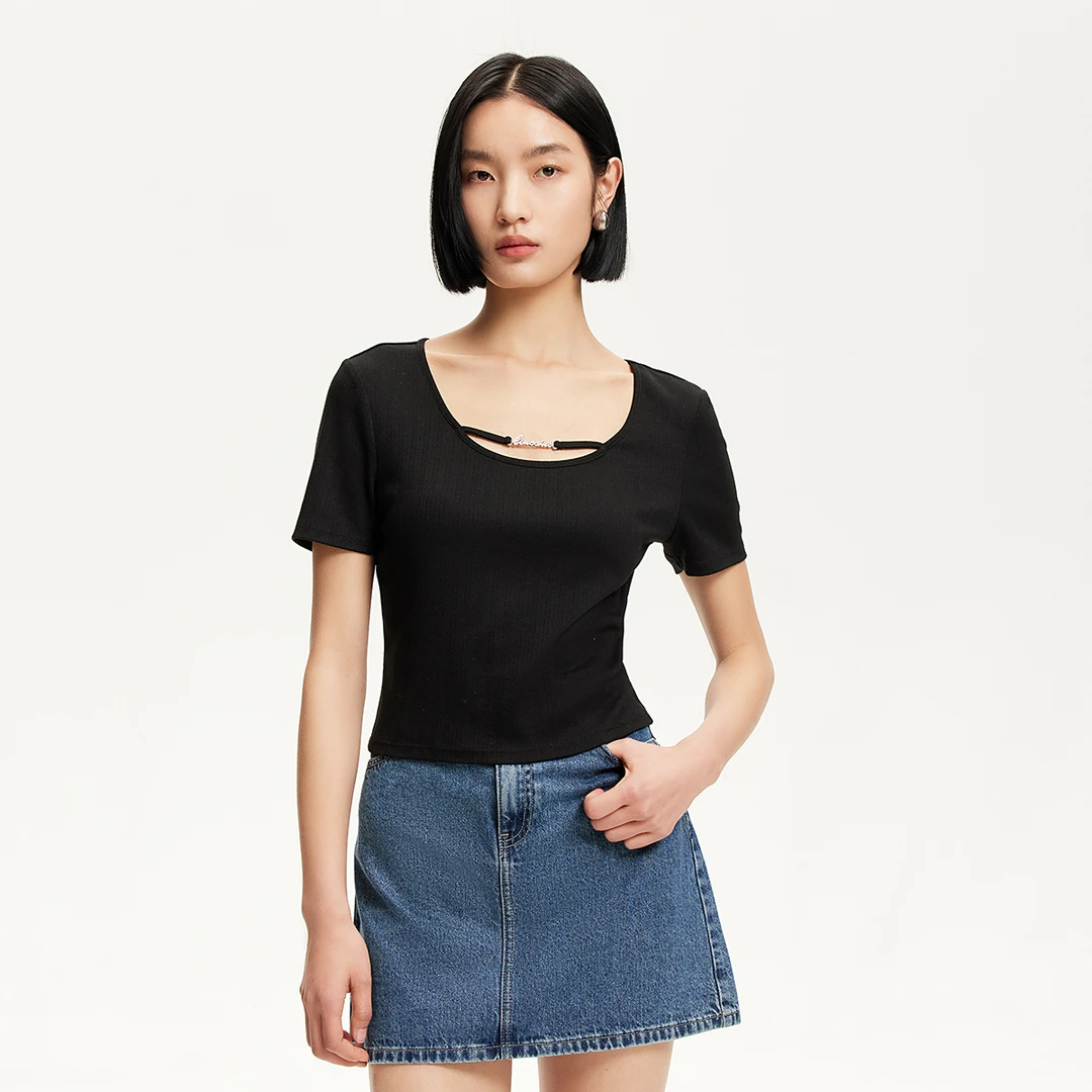 【达人专属】Vero ModaT恤金属装饰短袖千金清冷感325101043