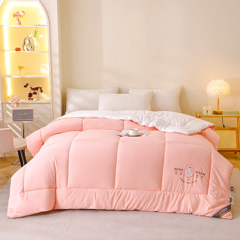 双面雪花绒精梳超细羊毛被子100%羊毛AB面单双人春秋冬被保暖防潮