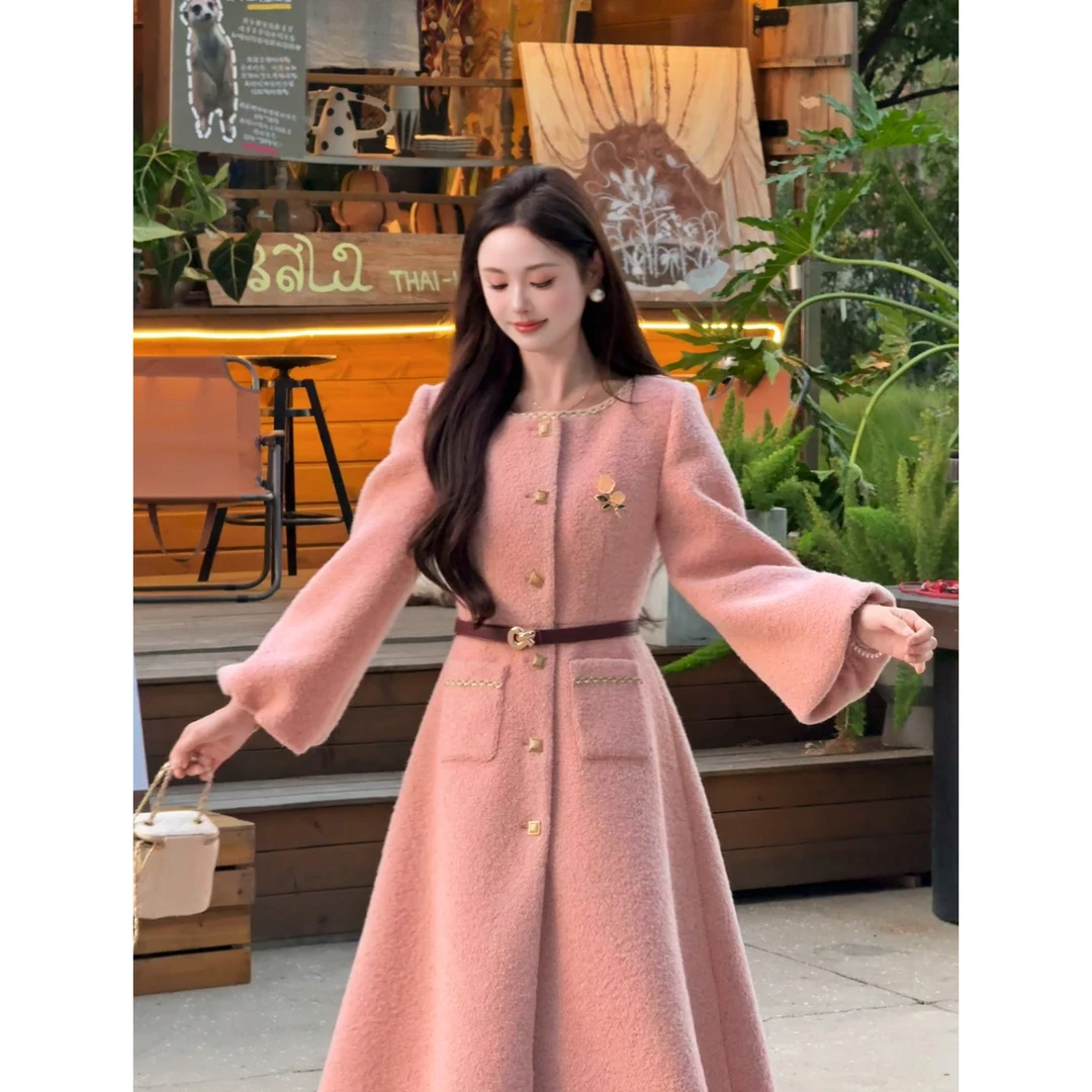 【雪国恋人】七七很芒秋冬千金风大圆领长款呢子大衣XMZH10153