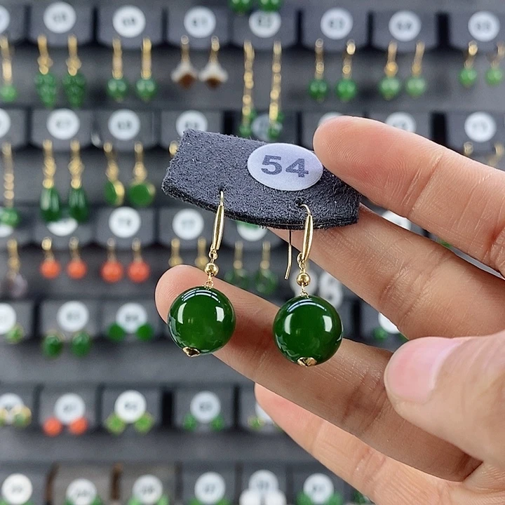 和田玉耳饰18K金镶嵌