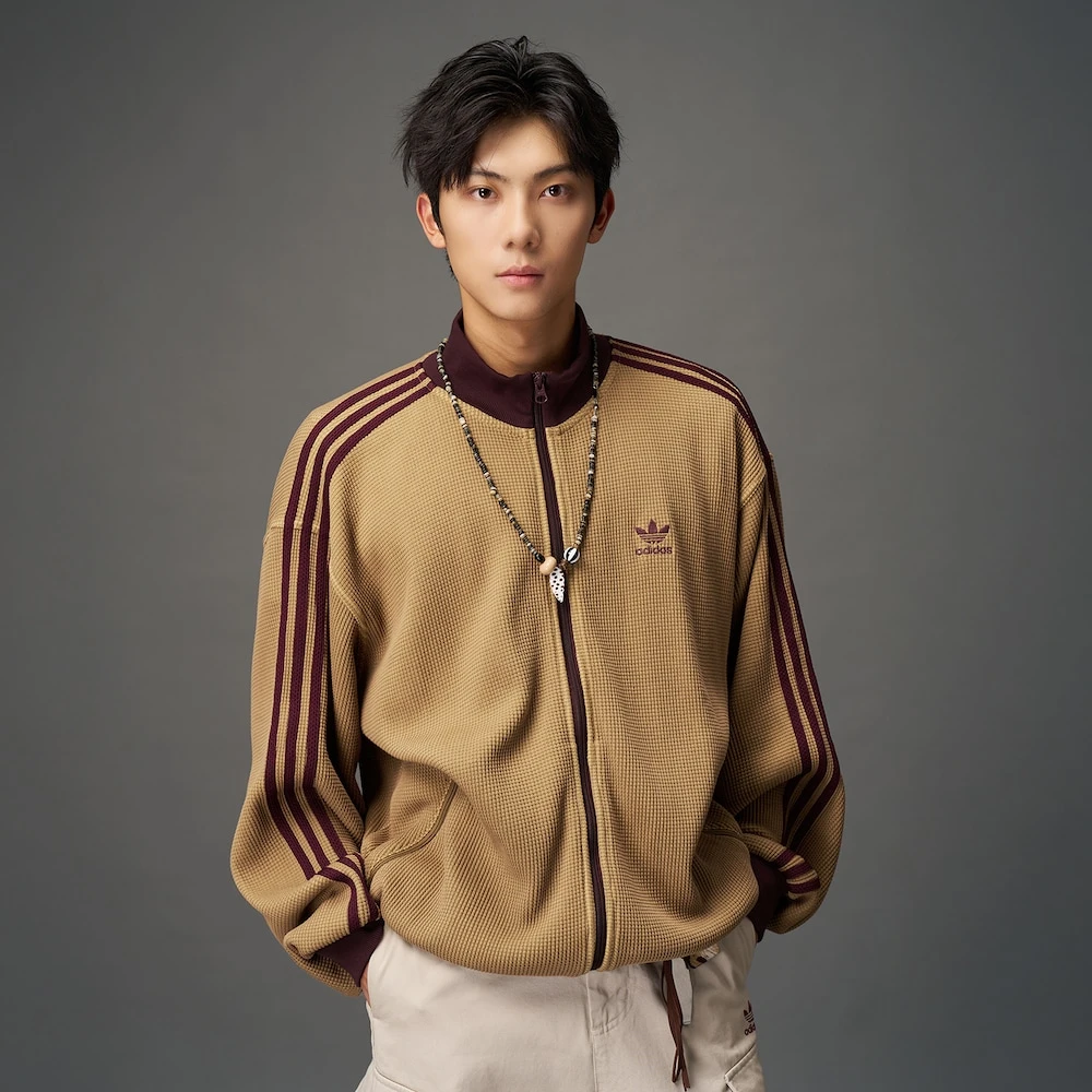 Adidas三叶草华夫格立领运动宽松夹克外套 流光风 KC2619