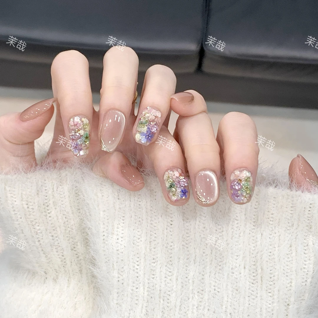 茉哉现货【漫步春日】纯手工定制美甲拆卸穿戴甲A3640 A