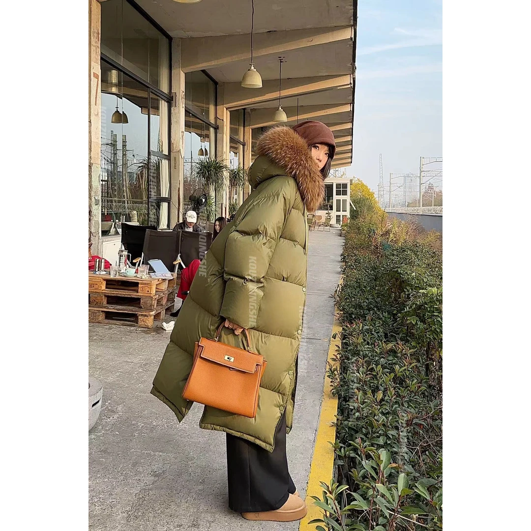 凯哥福利【6503】冬季大毛领宽松保暖加厚长款羽绒服