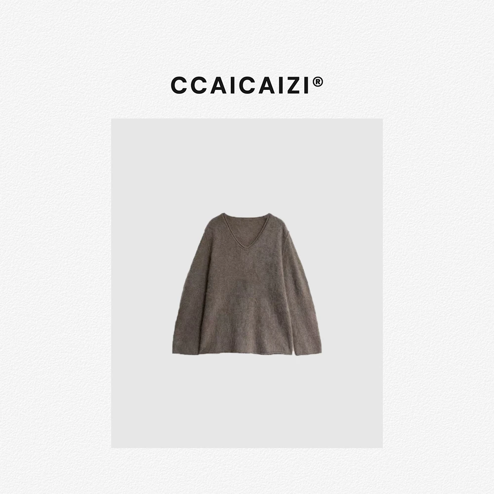 CCAICAI「镜像织物」时尚慵懒感V领长袖针织上衣  6227