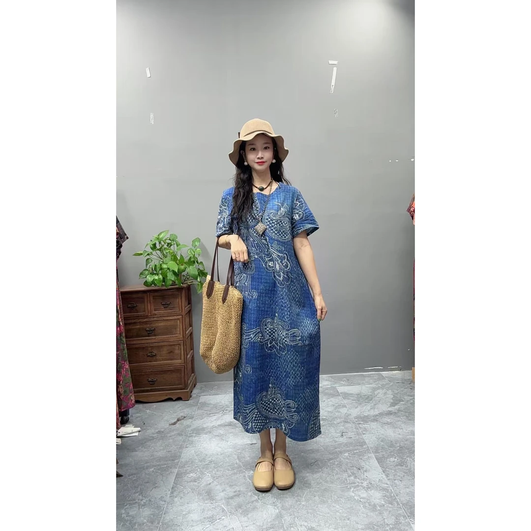 5102新款夏季韩版显瘦气质时尚印花洋气复古收腰碎花连衣裙妈妈装