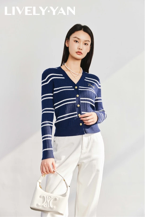 【店铺同款】LIVELY.YAN俪妍#蓝白条针织开衫