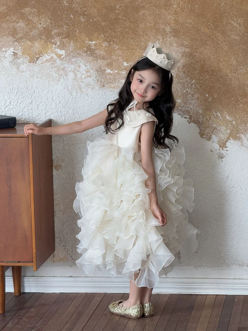 YA'S｜【琉光千层】女童贵气千金高端生日礼服连衣裙木耳边蛋糕裙