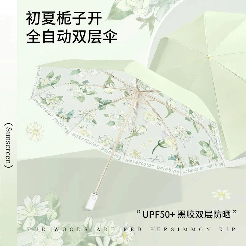 德国雨伞女全自动黑胶遮阳防晒防紫外线晴雨两用小巧便携太阳伞