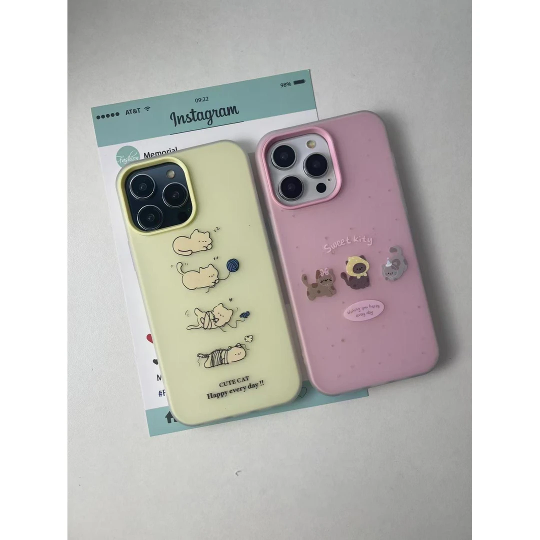 磨砂二合一果冻壳横竖排猫咪适用于苹果16ProMax手机壳iPhone15pm