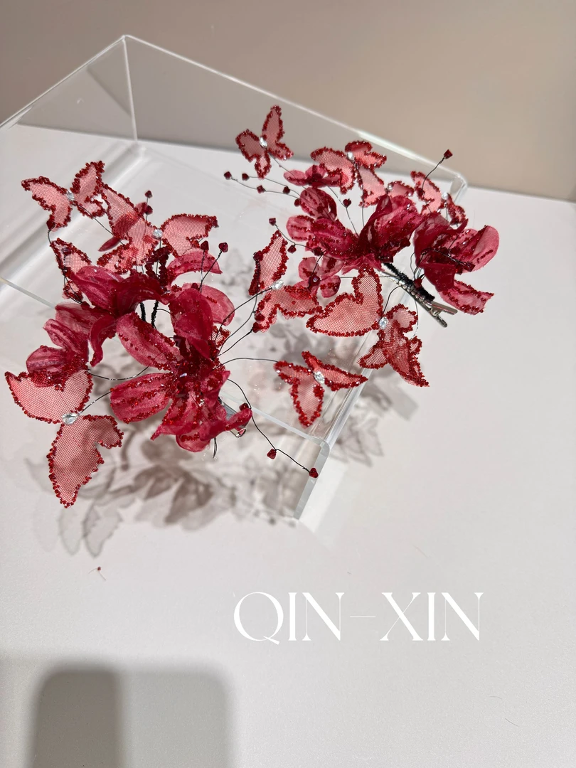 沁心｜E42手作蝴蝶纱花新娘对夹