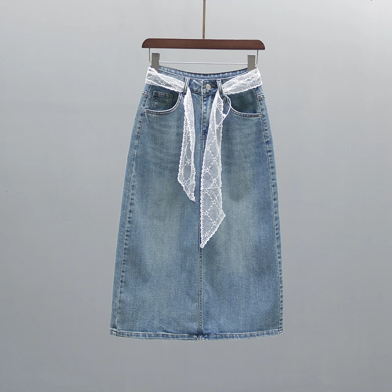 2025夏季新款高腰牛仔半身裙女复古休闲中长款开叉包臀A字裙显瘦