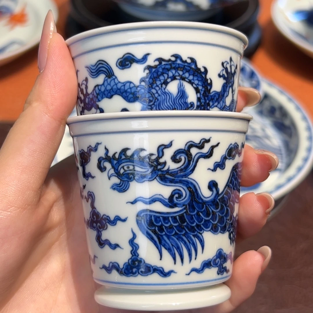 用***么青花雯华堂手绘杯杯