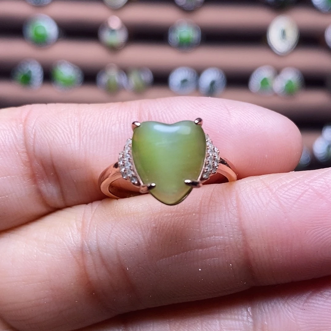 吊坠(不含链)银S925镶嵌和田玉（碧玉）戒指