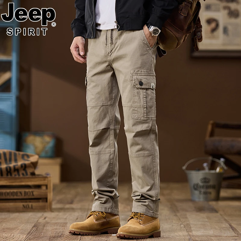 JEEP吉普美式复古工装裤男宽松直筒裤子男日系户外多口袋男士长裤