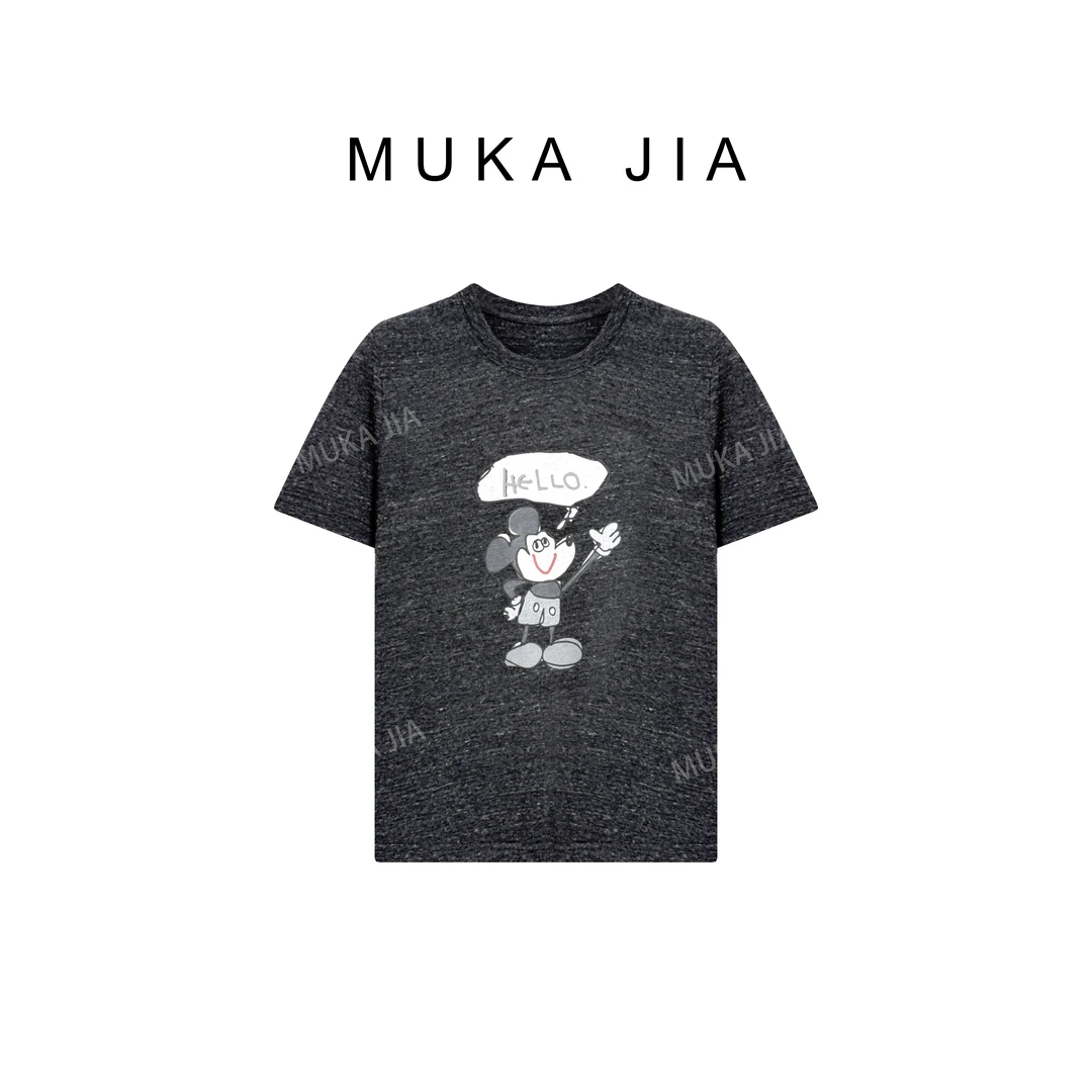木卡家 韩系印花时尚设计师圆领卡通潮流经典短袖T恤