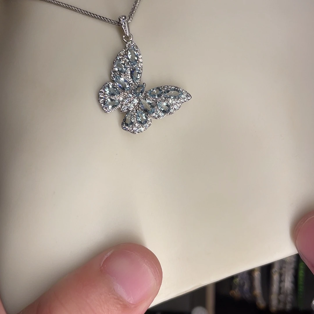 海蓝宝石项链银S925镶嵌