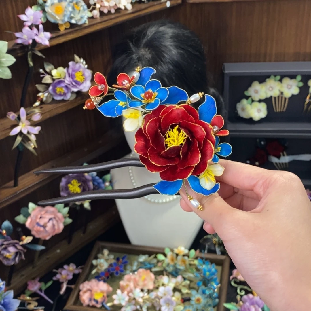 蚕丝非遗绒花古风发饰