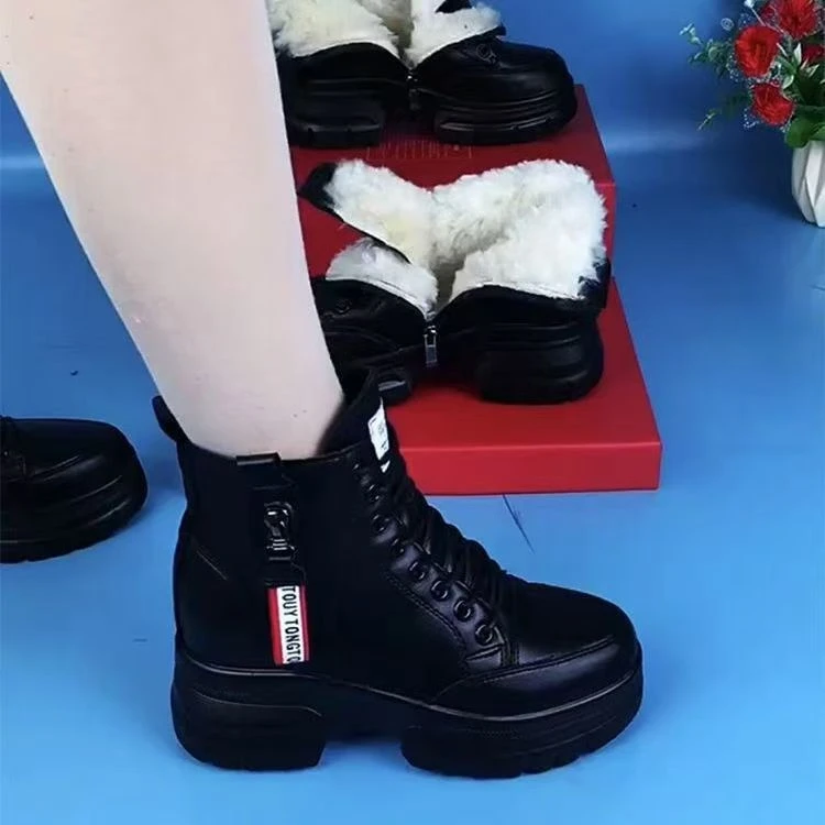 真软皮马丁靴女2024皮毛一体加绒保暖雪地靴冬季短靴棉鞋防滑