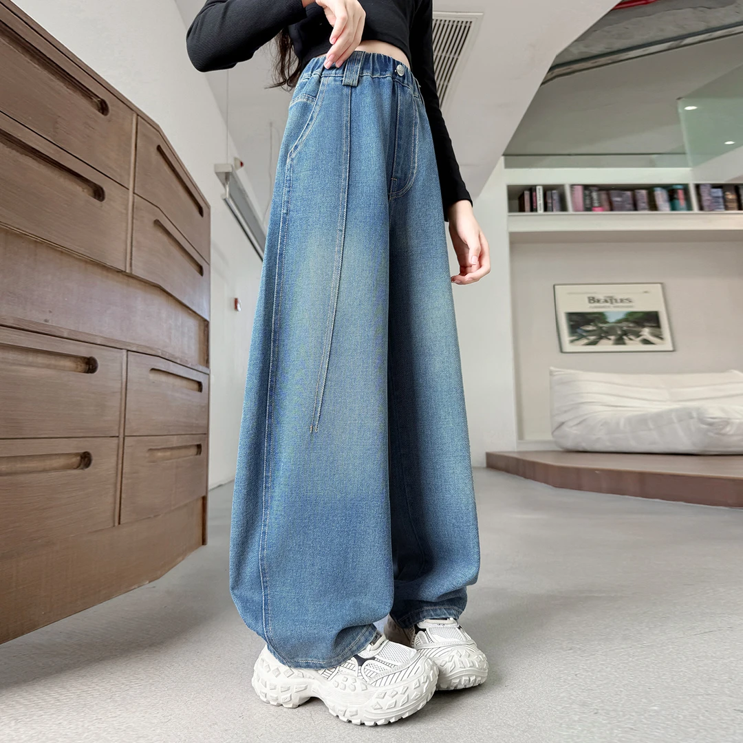 儿童秋装2025新款大女童装薄款裤子春秋款水洗软牛仔裤秋季直筒裤