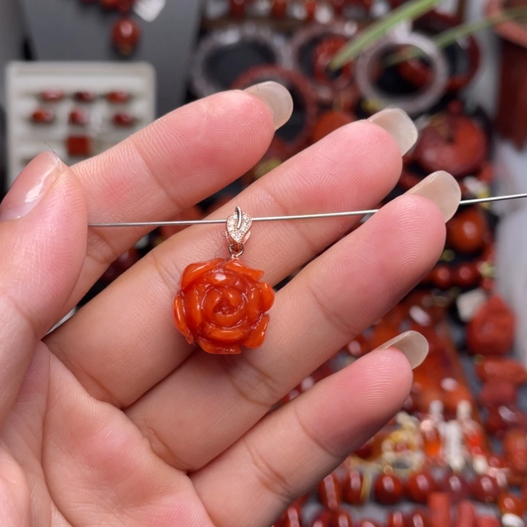 【闪购商品】南红玛瑙立体花花吊坠银S925镶嵌