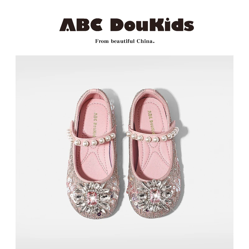 ABC Doukids2025春季小皮鞋春款公主鞋儿童公主水钻鞋水钻软底鞋