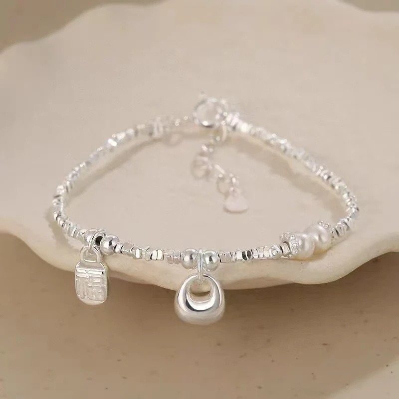 足银手链 999轻奢小众时尚碎银几两福牌小秤砣手链