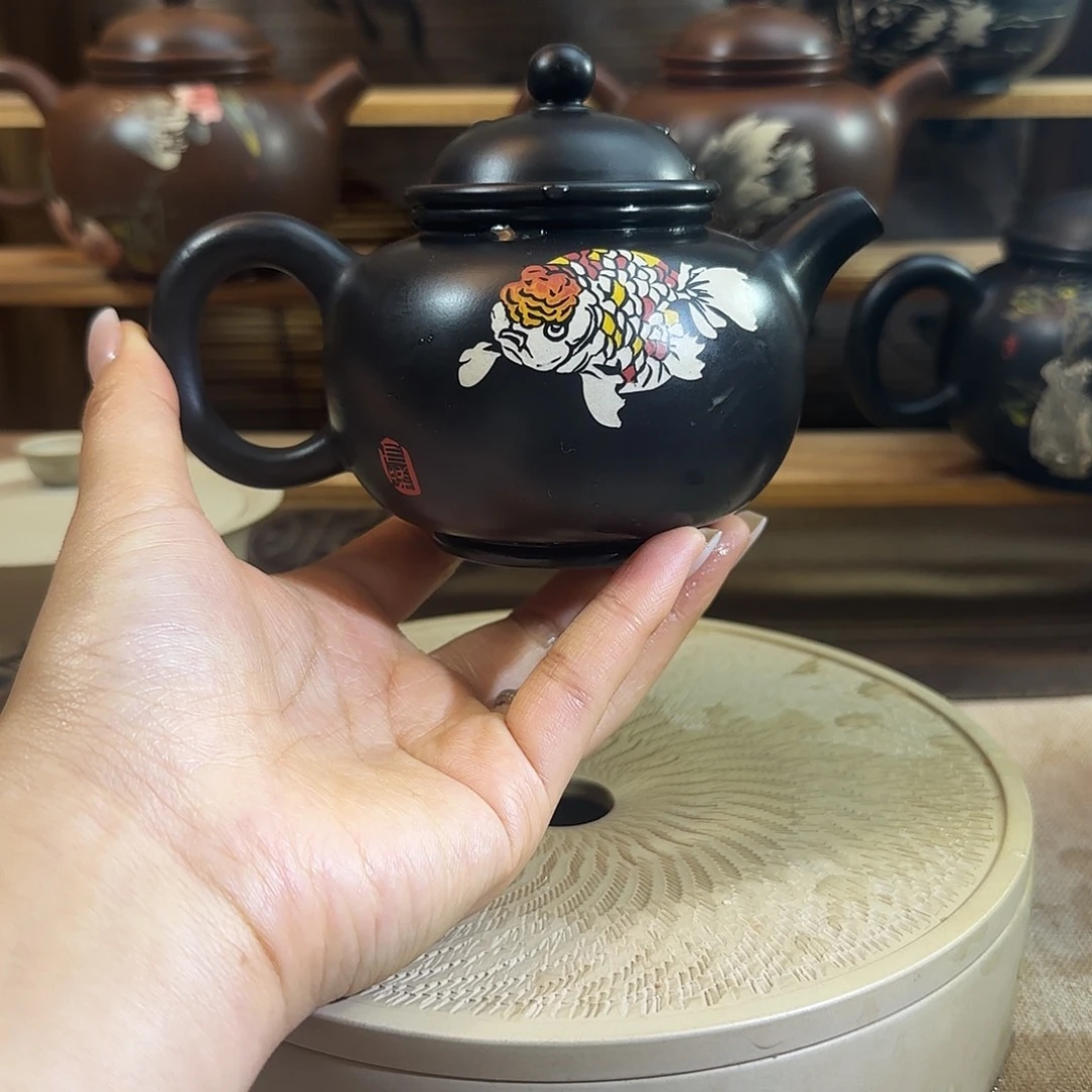 建水紫陶全品全手工彩填壶220cc