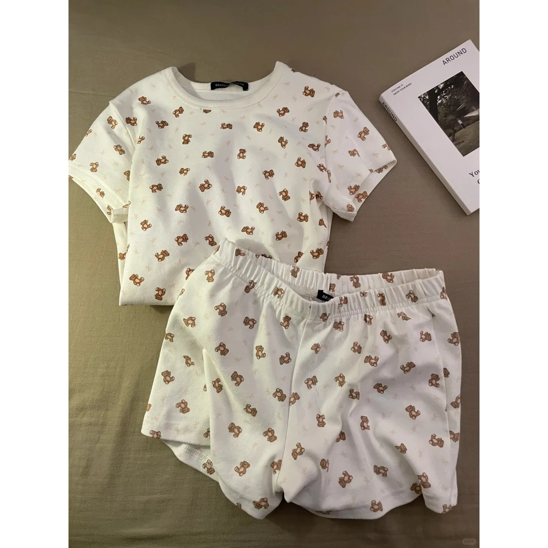 【纯欲小熊】少女修身显瘦短袖睡衣女夏季2025新款外穿套装家居服夏